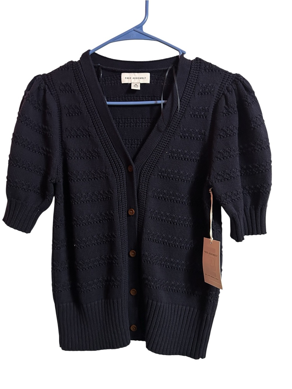 Free Assembly Navy Short-Sleeve Button Cardigan Sweater